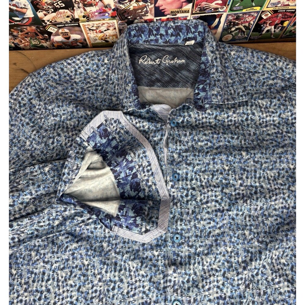 robert graham button up shirt mens 2XL abstract geometric flip cuff Blue Vibrant